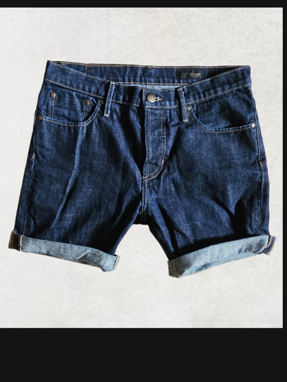 thvm Dark Indigo Denim Roll-Cuff Jean Shorts Size 30